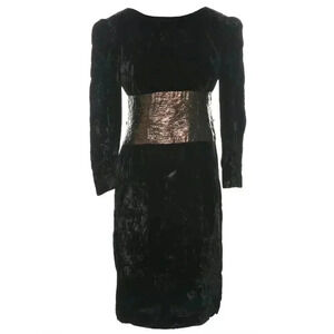 Warren Petite Vintage Size 4 Black velour dress with copper bow